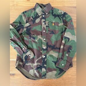 Ralph Lauren Camo Oxford Shirt Boys 8 Button Down Euc
